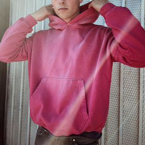 เสื้อฮู้ดดี้สตรีทแวร์แบบสั่งทำพิเศษ เนื้อผ้าเบา ระบายอากาศได้ดี ไซส์พลัส สไตล์วินเทจ ล้างสีแบบแอซิด ผ้าฝ้าย 100% สำหรับทุกเพศ สีชมพู - Product Image 6