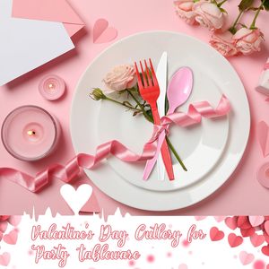 Ensemble de couverts jetables en plastique PS/PP, cuillères, fourchettes, couteaux, écologiques, biodégradables, fournitures pour fêtes de la Saint-Valentin, sans BPA - Product Image 2