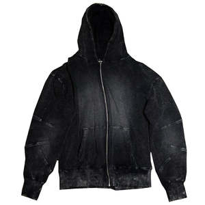 Sudaderas con capucha desgastadas lavadas con ácido de gran tamaño personalizadas para hombre, sudaderas con capucha pesadas Vintage rasgadas al por mayor - Product Image 6