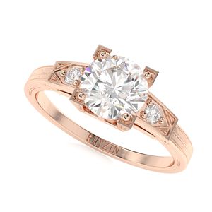 Anillo de compromiso con 3 diamantes cultivados en laboratorio de corte redondo de 1.50 ct con engaste de puntas para mujer - Product Image 1