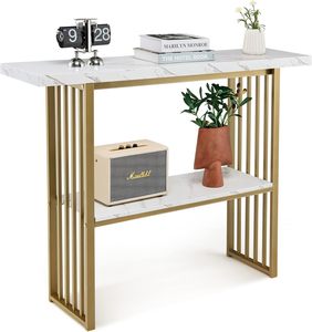 2 Tier Black Color Metal Console <b>Table</b> with <b>Marble</b> <b>Top</b> Sleek Design for Entryway Living Room or Hallway Deco - Product Image 3