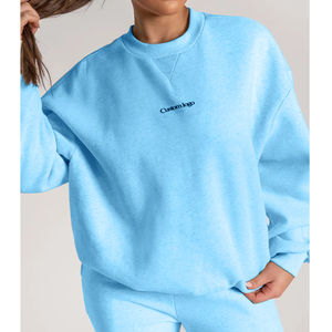 100% coton luxe vêtements de rue surdimensionné pull col rond 2024 en relief logo personnalisé sweat à capuche femmes avec prix pas cher - Product Image 5