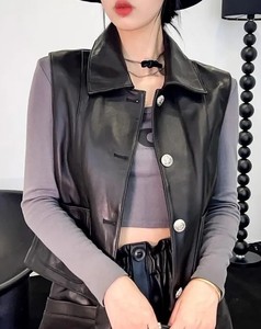 Gilet en cuir véritable de qualité supérieure, respirant, pour femmes, vente en gros, mode hip-hop, gilet en peau de mouton - Product Image 4