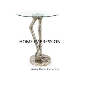 โต๊ะกลางและโต๊ะข้างทรงกลมดีไซน์เป็นเอกลักษณ์หรูหราพร้อมกระจกด้านบนและกรอบโลหะเกรดสูงสีทองเงา - Product Image 2