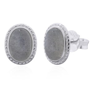 Goujons ovales Radiant Rainbow Moonstone avec lunette dentelée - Product Image 2