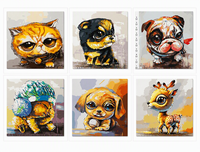 Kit de peinture par numéros animaux DIY, toile acrylique, motif chat et chiot, carré, pour décoration intérieure