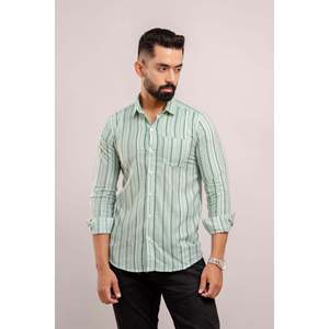 Chemise décontractée boutonnée en lin tissé pour homme, 100 % coton, rayures vertes, manches longues, respirante, 6XL - Product Image 4