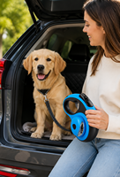 Laisse rétractable pour animaux de compagnie en nylon réfléchissant et durable avec distributeur de sacs à déjections pour chiens et chats, motif uni réglable