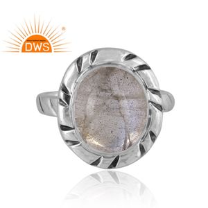 Dernière conception de bague empilable en argent sterling oxydé naturel doublet en cristal de labradorite fabricant de bijoux - Product Image 1