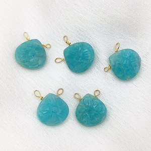 Colgante tallado de flores de piedras preciosas de 12mm, Plata de Ley 925, alambre chapado en oro, envuelto en forma de corazón, colgante tallado de flores, regalo para ella - Product Image 5