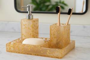 Modern Craftsman Design Luxury Bathroom Set Matte Resin Budget-Friendly Decor Love Pattern Includes Soap <b>Dispenser</b> Toothbrush - Product Image 3