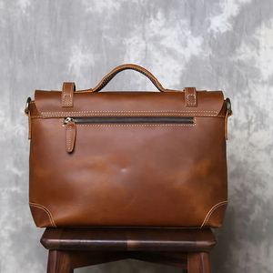 Classic Leather Laptop Messenger Handbag Korean Protective Durable Office Use Zipper Closure Lightweight Brown - Product Image 6