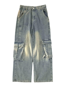 Jeans cargo décontractés pour hommes, denim léger et écologique, coupe classique, haute qualité, style rétro américain, nouveau lavage, effet vieilli - Product Image 2