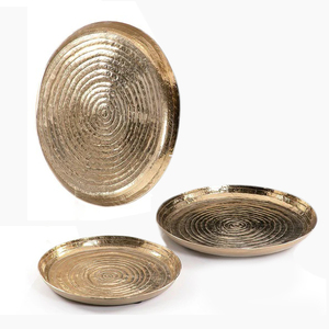 Leaf shape aluminum gold polished serving <b>tray</b> set of 3 with artistic cutwork design for modern <b>kitchen</b> setups - Product Image 3