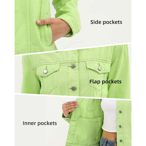 Veste universitaire en jean boutonnée pour femme à manches longues avec poches intérieures en coton respirant rempli de perles - Product Image 4