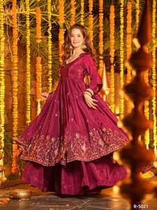 Latest Ethnic Wear Natural Crep Silk Material Salwar Kameez with Intricate Thread Sequnce Work Anarkali with Plazoo Dupatta Set - Product Image 2