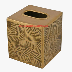 Boîte à mouchoirs décorative moderne en métal côtelé doré Organisateur de porte-serviettes carré fait à la main pour la décoration de salle de bain à la maison - Product Image 4