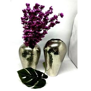 Juego de Jarrones Decorativos de Metal Plateado Martillado, Jarrón de Flores Moderno con Textura de Diamante para Decoración de Hogar de Lujo. - Product Image 4