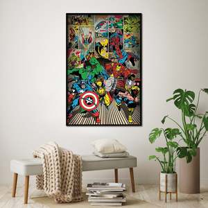 Póster de Marvel Here Come the Heroes, Diseño Moderno, Material de Lienzo, Marco Negro para Pared - Product Image 1