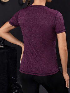 Camiseta Elegante Casual para Mujer, Cuello Redondo, Tejido de Punto con Mezcla de Spandex, Color Sólido, Corte Ajustado, Transpirable, para Verano, Bangladesh - Product Image 4