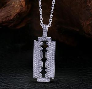 Collier de lame de rasoir pour hommes garçons bijoux de barbier en argent Sterling 925 Moissanite glacé lame pendentif Hip Hop amant motard cadeau - Product Image 1