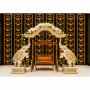 การตกแต่งเวทีงานแต่งงานอินเดียใต้สุดอลังการ พร้อมซุ้มโค้งรูปช้าง  ชิงช้าไม้แกะสลักด้วยมือสุดหรู พร้อมประตูรูปช้าง - Product Image 1