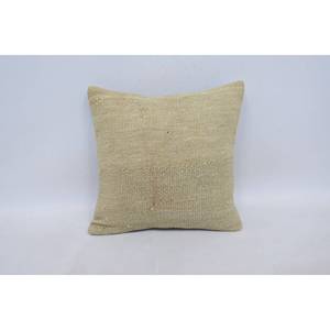 <b>Beige</b> Kantha Patchwork Wool Pillow 16x16 Inch Decorative <b>Cushion</b> Woven Embroidered Vintage Print Square Portable Bedding Floor - Product Image 1