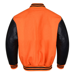 Chaqueta de béisbol universitaria negra con bordado de mangas de cuero con logotipo personalizado 2024 para hombre, chaqueta universitaria azul claro con letras OEM. - Product Image 3