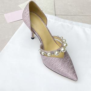 Zapatos de tacón alto con correa de perlas a la moda para mujer, sandalias de tacón de aguja, zapatos planos con punta en pico, novedad de verano. - Product Image 4