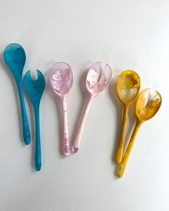 Ensemble de service à salade en résine tendance, cuillère et fourchette en acrylique vert, vaisselle de table, outil de restauration, vente en gros, nouveau produit en stock - Product Image 6