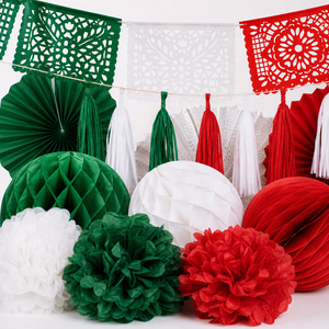 Kit de Decoración para <span class=keywords><strong>Fiesta</strong></span> con Papel Picado, Guirnalda de Flores de Papel, Borlas y Pancarta en Verde, Blanco y Rojo para el Día de la Independencia de Italia, México y Hungría - Product Image 3