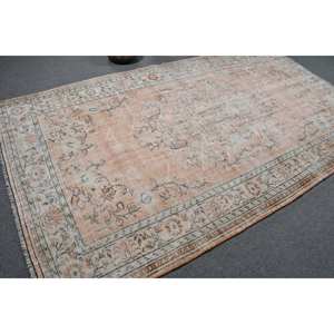 Tapis turc vintage 5.7 x 9.9ft rose blanc laine plat tissage Patchwork motif pour salon décor ou couloir Latex soutenu - Product Image 2