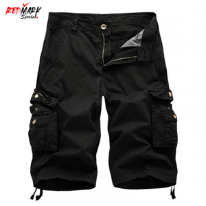 Shorts décontractés pour hommes, shorts cargo d'été pour hommes, shorts cargo multi-poches tendance pour hommes, shorts cargo en coton uni, longueur genou, coupe droite - Product Image 4