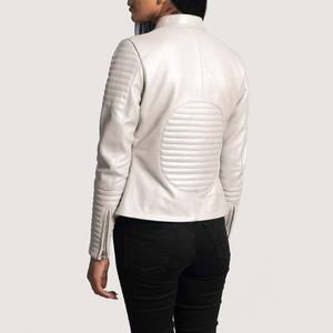 Couleur blanche vêtements pour femmes vestes peau de mouton cuir femme veste Design personnalisé nouveau Style de mode fermeture à glissière vestes - Product Image 4