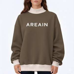 Mock Neck Sweatshirt <b>Women</b> Oversized Pullover Fleece Top Streetwear Blank Cotton Blend Training Jumper Burgundy - Product Image 3