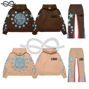 Conjunto Deportivo de Invierno para Hombre, Talla Grande, Pantalones Deportivos Acampanados, Sudadera con Cierre, Estilo Urbano, Unisex, con Pedrería - Product Image 5