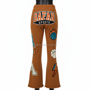 Pantalones Acampanados para Mujer, de Alta Calidad, 280 GSM, Tejido de Poliéster y Elastano Texturizado, Color Marrón, con Paneles Múltiples y Logotipo Personalizado - Product Image 2