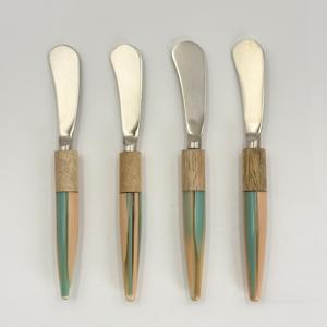 Juego de 4 Cuchillos para Mantequilla de Acero Inoxidable con Mango de Madera y Resina, para Uso en el Hogar y Restaurantes, Juego de Cuchillos para Mantequilla de la Mejor Calidad - Product Image 2