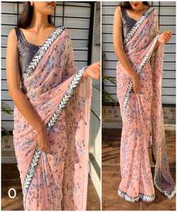 Sarees Seda Ropa de fiesta India Último diseñador Ropa de mujer Sari con blusa Japón Satén Crape Seda Telas suaves Impresión digital Sari Alphanumero - Product Image 4