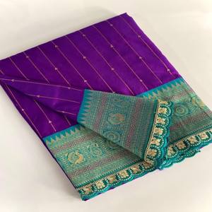 Sari de Seda Paithani Premium VASTRA COTTAGE con Tejido Intrincado, Borde en Contraste, Pallu Rico con Lentejuelas Bordadas y Encaje - Product Image 5