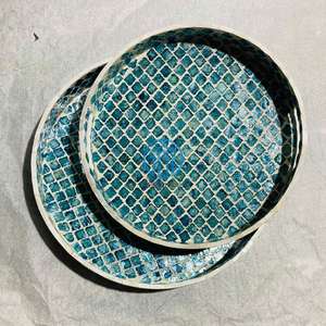 Plateau de service haut de gamme en nacre, plateau décoratif fait à la main avec incrustations de coquillages pour servir le thé, le café et les repas - Product Image 5