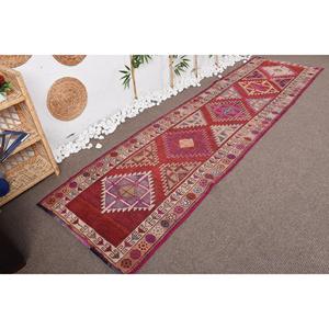 Tapis turc Herki 3x11,2 pieds, tapis vintage, tapis oriental en laine rouge - Product Image 4