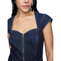 Salopettes et Combinaisons en Jean pour Femme Tendance 100% Coton Été Taille Mi-Haute Col Carré à Quarts de Zip Respirant Écologique