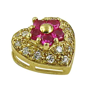 Pendentif en forme de cœur en rubis plaqué or avec accents de diamants, cadeau pour elle, pendentifs et breloques en diamants - Product Image 1