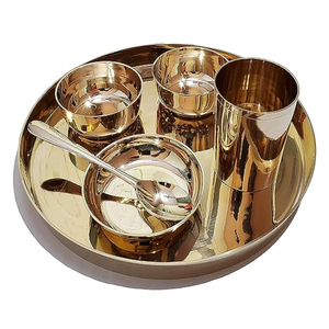 Juego de Platos de Metal de Primera Calidad con Acabado Antiguo de Cobre Martillado y Pulido Plateado, para Servir Alimentos - Product Image 2