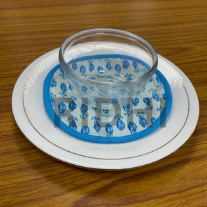 Sous-verres en coton matelassé bleu ciel écologiques faits à la main par Ridhi, 5x5 pouces, imprimés à la main, sous-verres circulaires pour tasses à thé, décoration bohème pour la maison - Product Image 5