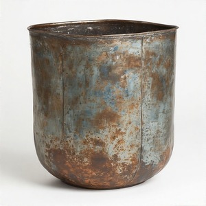 Maceta redonda de metal OpalVerde en acabado verde-dorado cepillado para jardín doméstico Maceta de metal antiguo para uso decorativo - Product Image 3