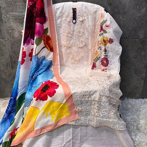 ผ้าไหมสำหรับปาร์ตี้อินเดียปากีสถานขนาด50 (5XL) ต้องมี Eid shalwar kameez เสื้อคอตตอนหนักกึ่งบนสนามหญ้า - Product Image 1