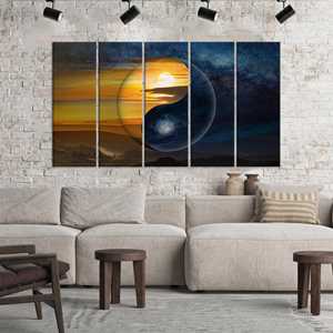 Arte en lienzo Yin Yang: Impresión en vidrio templado, decoración de luz y sombra, JUEGO DE 5 LIENZOS - Product Image 1