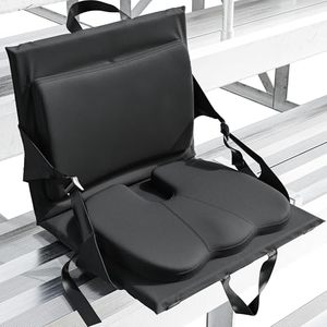 Portable Folding Chair With Backrest PU Material Black Outdoor Seat <b>Cushion</b> For Sports Venues Camping Concerts - Product Image 1